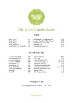 A menu of The Green Garden