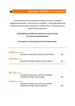 A menu of die BIO BAR von antun