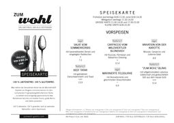 A menu of Zum Wohl