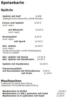 A menu of Zum Spätzle