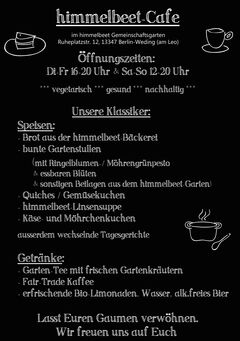 A menu of Himmelbeet Cafe