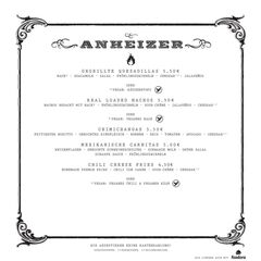 A menu of Anchors & Hearts