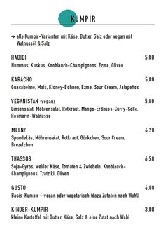 A menu of Schrebergarten