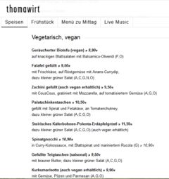 A menu of Thomawirt