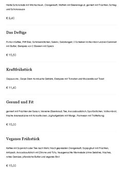 A menu of Schlosscafé