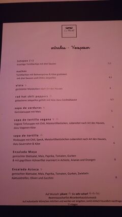 A menu of La Fiesta
