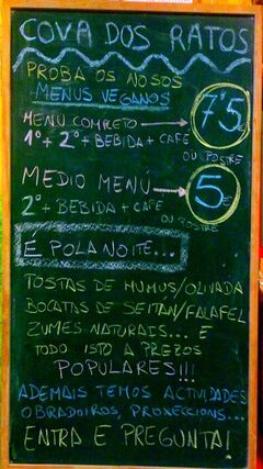 A menu of A Cova Dos Ratos