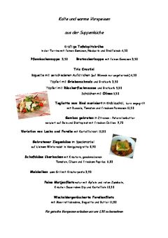 A menu of Forellenhof Walgerfranz