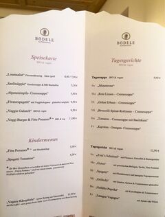 A menu of Bödele Alpenhotel