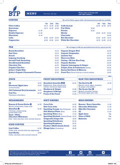 A menu of Boston Tea Party Kingsmead Square