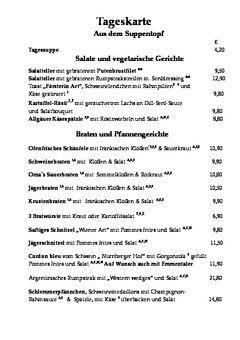 A menu of Nürnberger Hof
