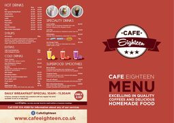 A menu of Cafe Eighteen