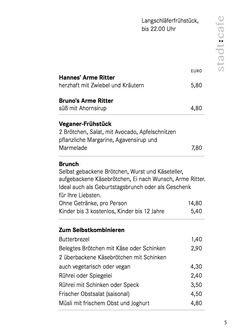 A menu of stadt:cafe