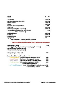 A menu of Trew Era Cafe