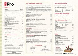 A menu of Pho, Islington