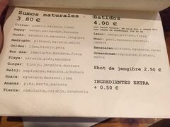 A menu of Quinoa Bar Vegetarià