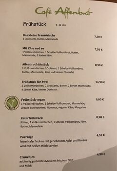 A menu of Café Affenbrot