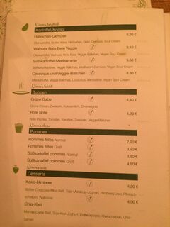 A menu of Nimm´s Grün