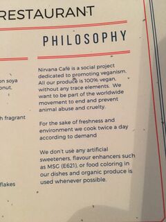 A menu of Nirvana Café