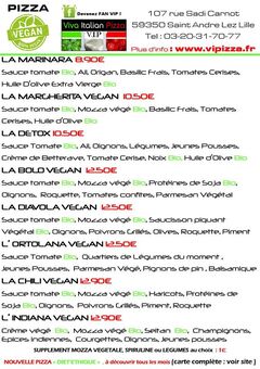 A menu of Viva Italian Pizza