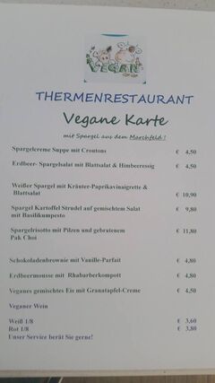 A menu of Thermenrestaurant