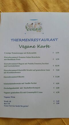 A menu of Thermenrestaurant