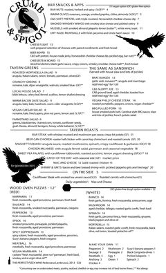A menu of Crumb & Spigot Tavern