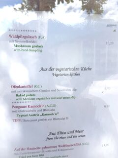 A menu of Hotel Alpendorf