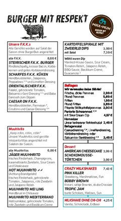 A menu of Max + Muh, Regensburg