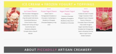 A menu of Piccadilly Artisan Creamery
