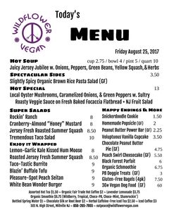 A menu of Wildflower Vegan Café