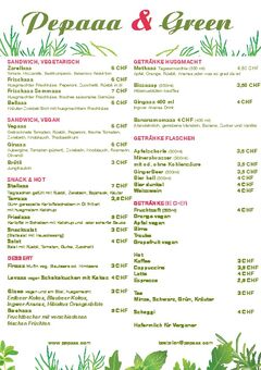 A menu of Pepaaa & Green