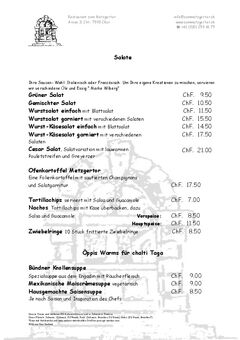 A menu of Zum Metzgertor