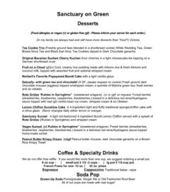A menu of Sanctuary on Green