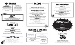 A menu of Flacos Tacos, Printer's Row