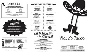 A menu of Flacos Tacos, Water Tower