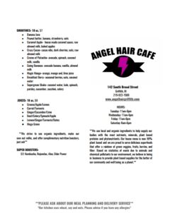 A menu of Angel Hair Café