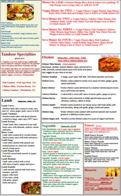 A menu of Seva Cuisine of India