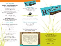 A menu of Raw Bobs Organic Juicery