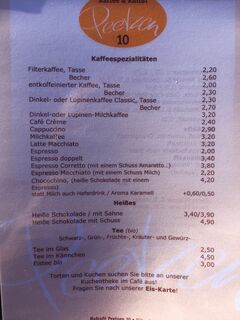 A menu of Hofcafé Peetzen 10