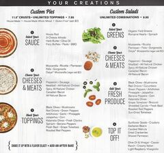 A menu of Pieology, The Marketplace