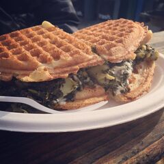 A photo of Smaaken Waffle Sandwiches, The Lot at Scout Beer