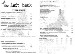 A menu of The Left Bank
