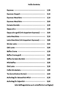 A menu of Bubbles Café
