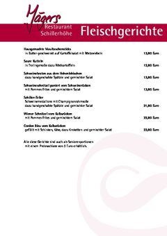 A menu of Jägers Restaurant Schillerhöhe