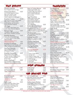 A menu of The Potholder Cafe