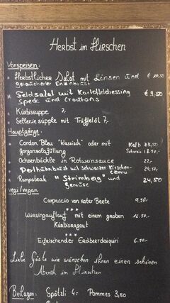 A menu of Landgasthof Hirschen