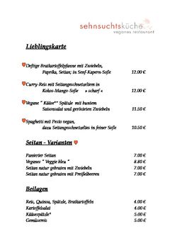 A menu of Sehnsuchtsküche