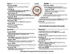 A menu of The Clean Plate Kitchen