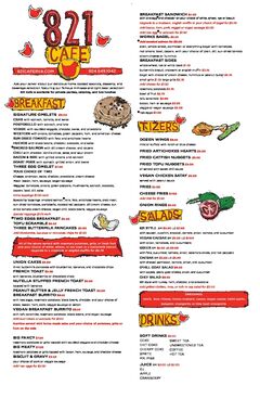 A menu of 821 Cafe